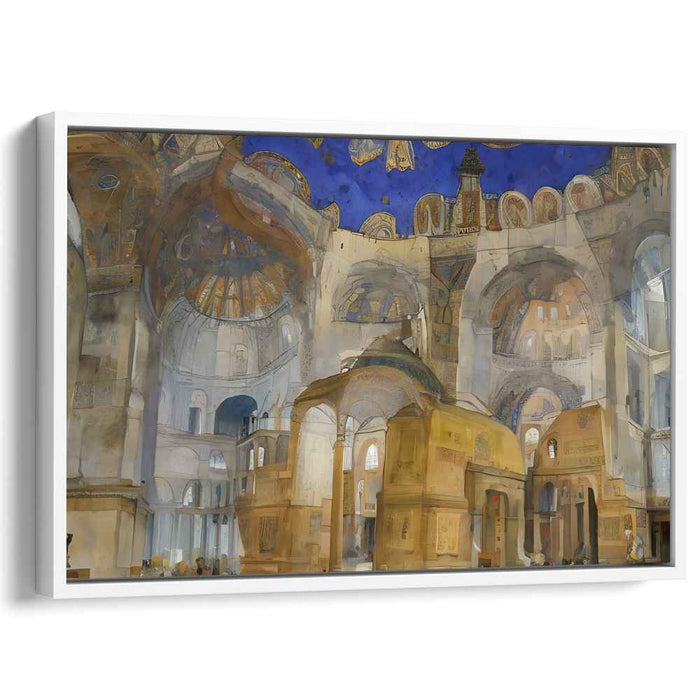 Ethereal Divinity: Watercolor Basilica Interior with Golden Mosaics Art Print