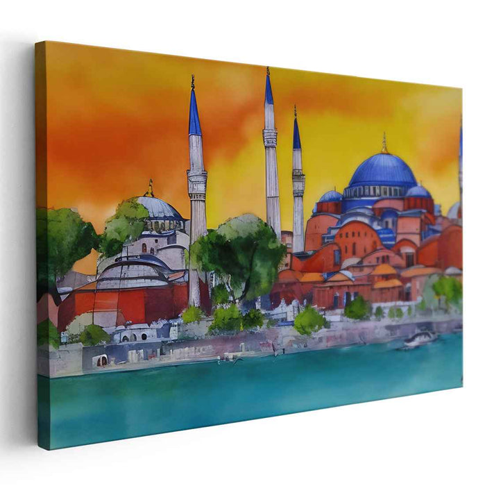 Gilded Tranquility: Hagia Sophia at Sunset Canvas Art Print