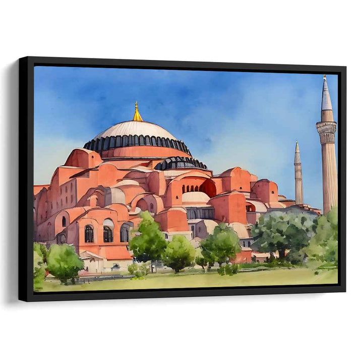 Ethereal Byzantine Brushstrokes: Watercolor Painting of Hagia Sophia