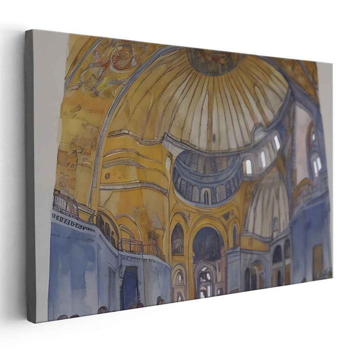 Byzantine Grandeur: Architectural Marvel in Gold and Blue Canvas Art Print