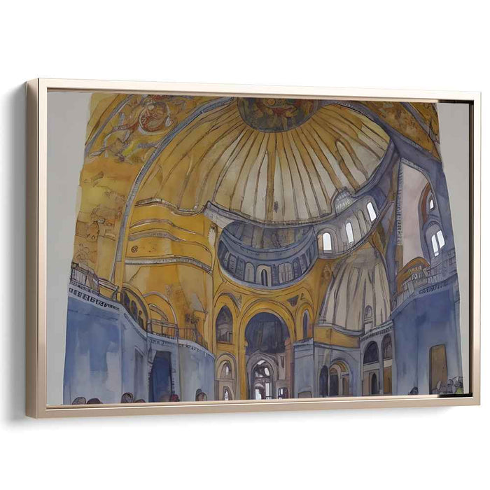 Byzantine Grandeur: Architectural Marvel in Gold and Blue Canvas Art Print