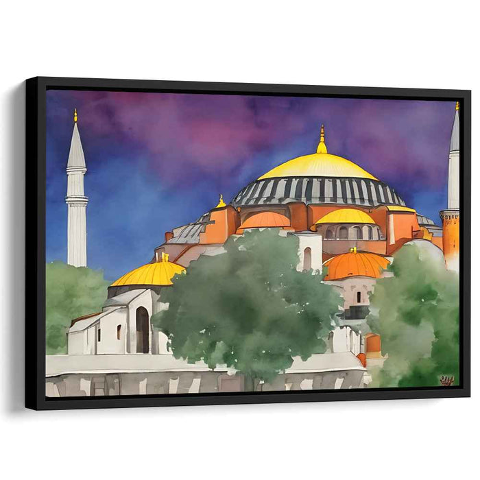 Mystical Dusk: Watercolor Painting of Hagia Sophia with Vibrant Sky
