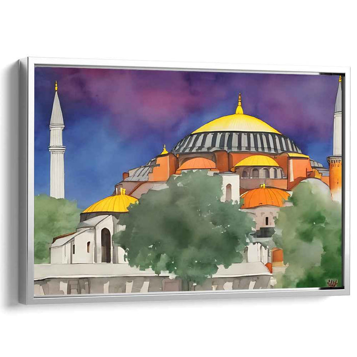 Mystical Dusk: Watercolor Painting of Hagia Sophia with Vibrant Sky