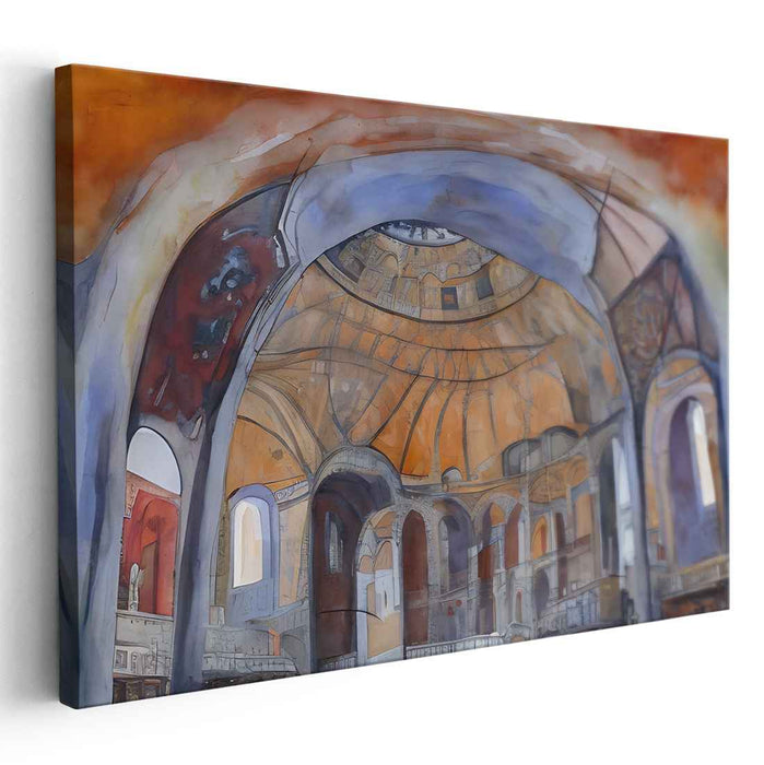 Majestic Interior: A Watercolor Tribute to Architectural Grandeur