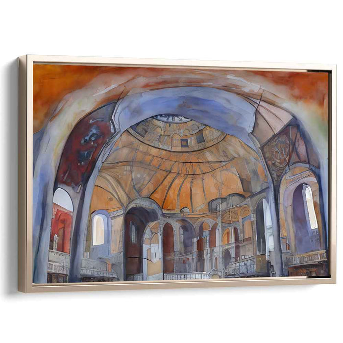 Majestic Interior: A Watercolor Tribute to Architectural Grandeur