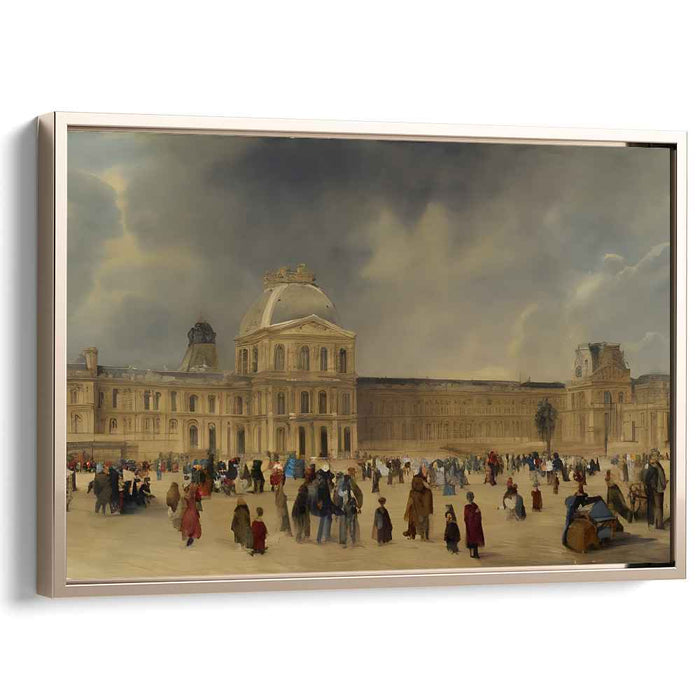 Whispers Among Stone Pillars: Romantic Era Scene at a Grand European Building