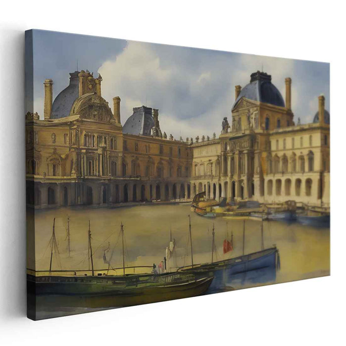 Majestic Waterside Chateau: Realistic European Palace by the River Canvas Art