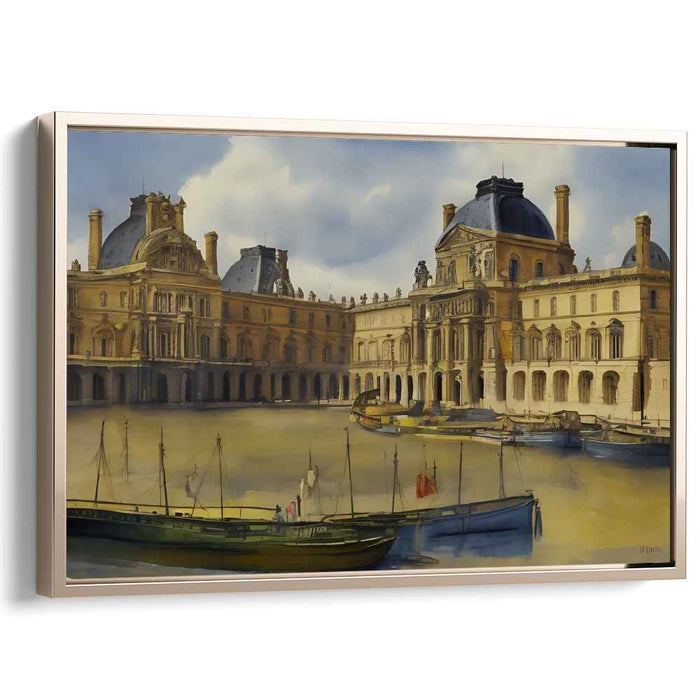 Majestic Waterside Chateau: Realistic European Palace by the River Canvas Art