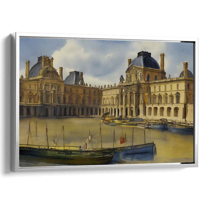 Majestic Waterside Chateau: Realistic European Palace by the River Canvas Art