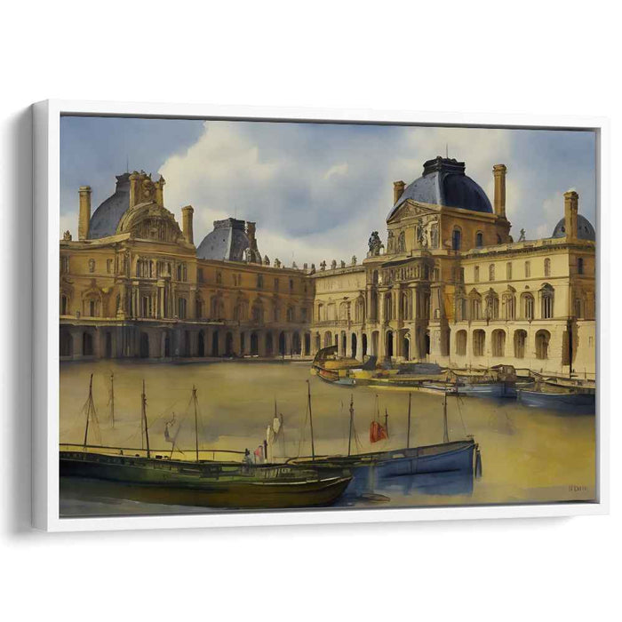 Majestic Waterside Chateau: Realistic European Palace by the River Canvas Art