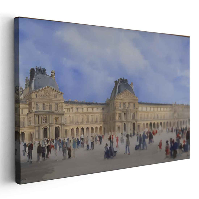 Misty Museumscape Melody: Impressionist View of the Louvre Courtyard Canvas Art