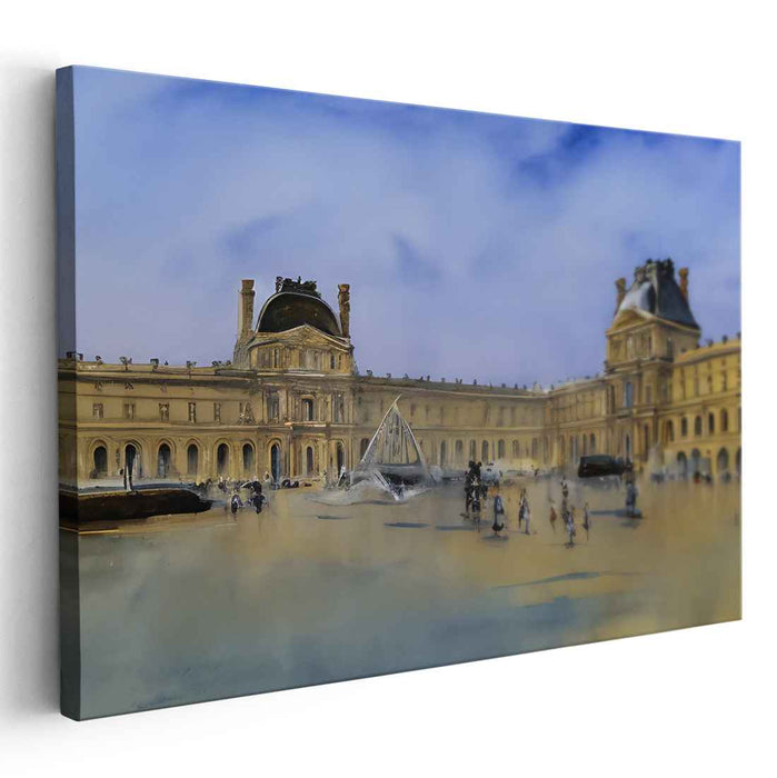 Ethereal Dawn at the Louvre: Historical Meets Modern in Watercolor