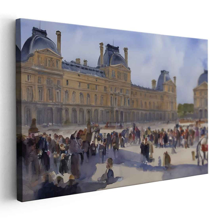 Ethereal Hues Dance with Nobility: Festive Gathering at European Palace Watercolor Print