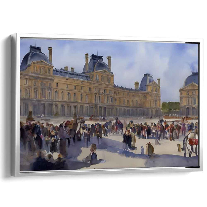 Ethereal Hues Dance with Nobility: Festive Gathering at European Palace Watercolor Print
