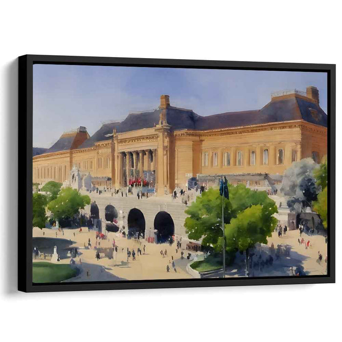 Echoes in Concrete Jungle: Watercolor Painting of Majestic Urban Museum