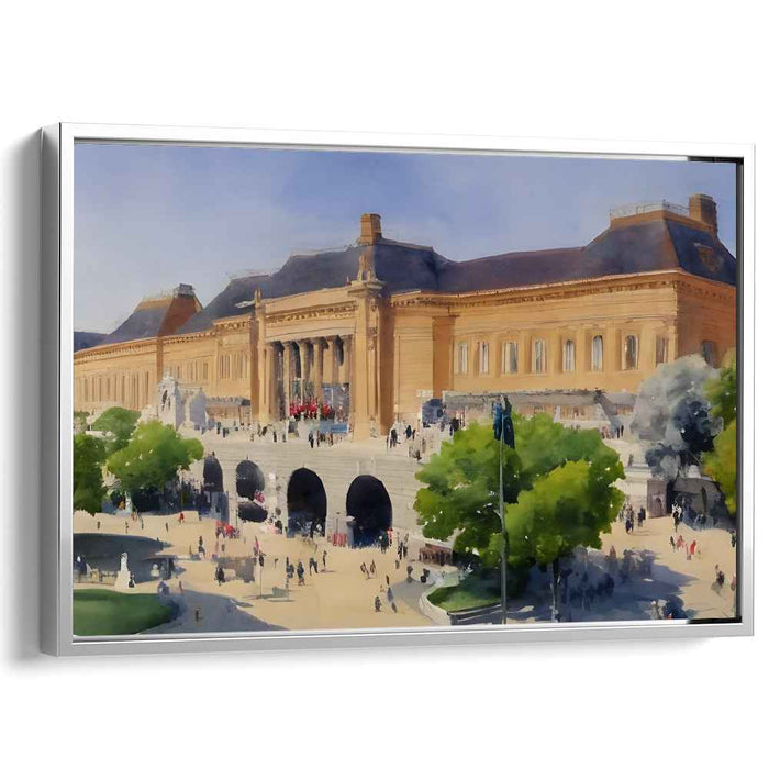 Echoes in Concrete Jungle: Watercolor Painting of Majestic Urban Museum