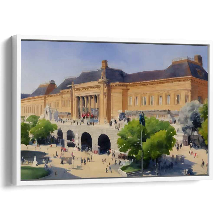 Echoes in Concrete Jungle: Watercolor Painting of Majestic Urban Museum