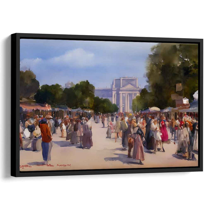 Echoes of Forgotten Laughter: Historical Cityscape with Lively Crowds Canvas Art Print