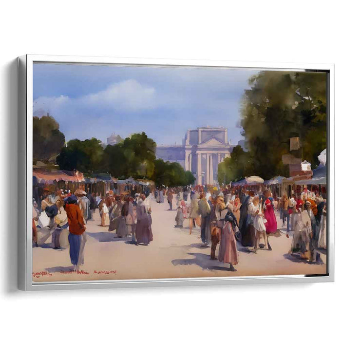 Echoes of Forgotten Laughter: Historical Cityscape with Lively Crowds Canvas Art Print
