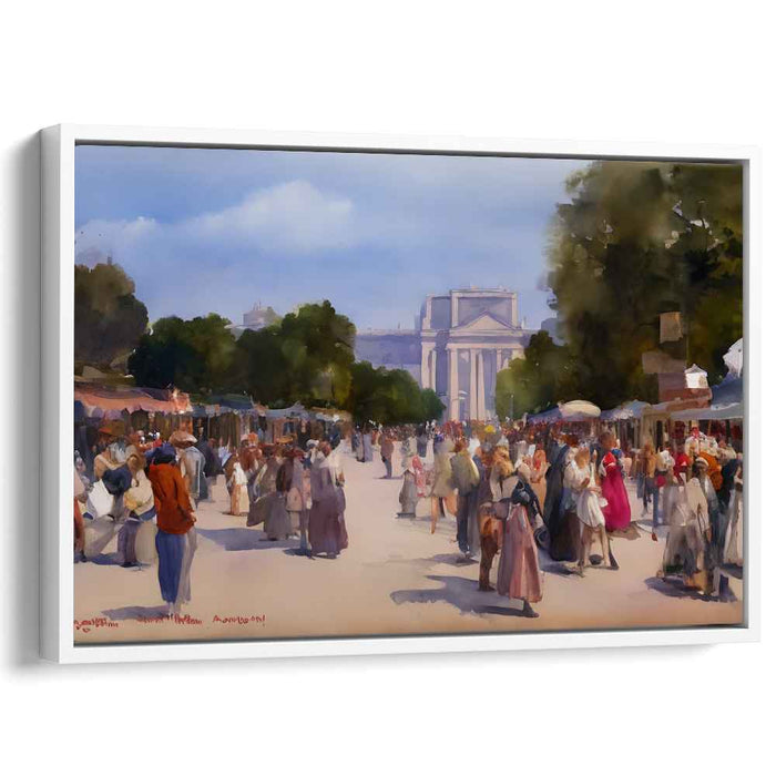 Echoes of Forgotten Laughter: Historical Cityscape with Lively Crowds Canvas Art Print