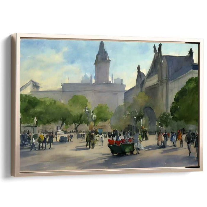 Faded Memories Street View: Watercolor Urban Scene with Historical Architecture