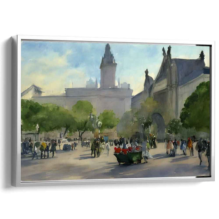 Faded Memories Street View: Watercolor Urban Scene with Historical Architecture