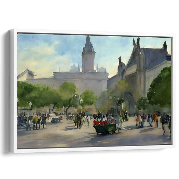 Faded Memories Street View: Watercolor Urban Scene with Historical Architecture