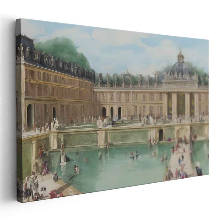 Grand Courtyard Elegance: Baroque Palace Life Canvas Art Print