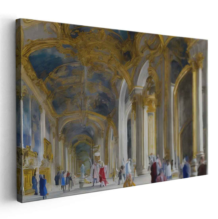 Gilded Archways Symphony: Baroque Inspired Grand Palace Hallway with Opulent Golden Arches
