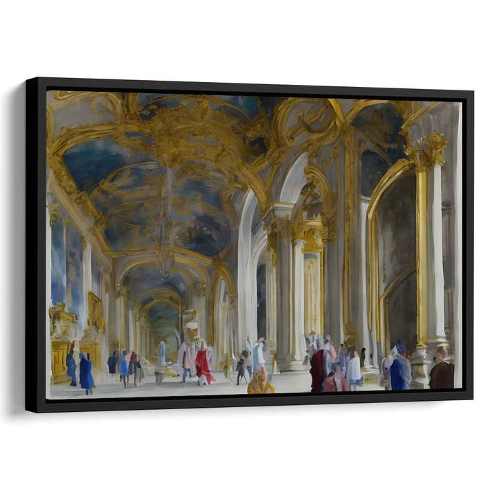 Gilded Archways Symphony: Baroque Inspired Grand Palace Hallway with Opulent Golden Arches