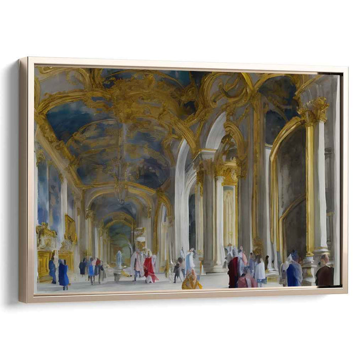 Gilded Archways Symphony: Baroque Inspired Grand Palace Hallway with Opulent Golden Arches