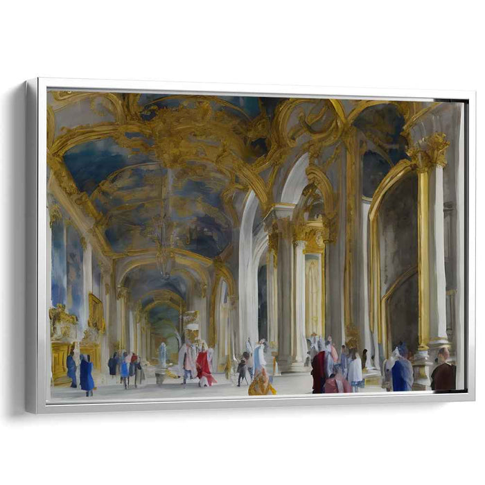 Gilded Archways Symphony: Baroque Inspired Grand Palace Hallway with Opulent Golden Arches