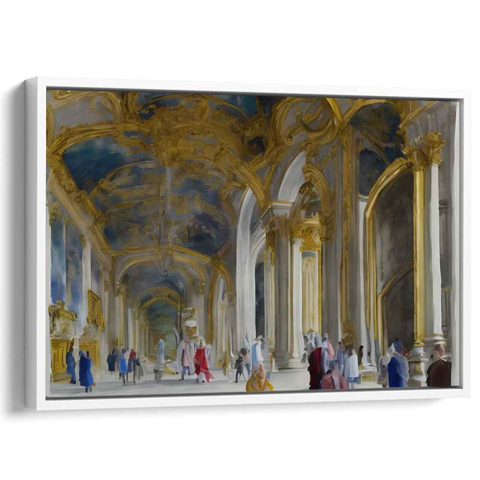 Gilded Archways Symphony: Baroque Inspired Grand Palace Hallway with Opulent Golden Arches