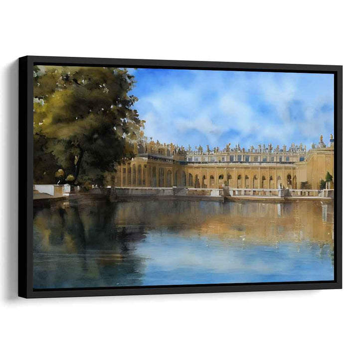 Gossamer Castle Gardens: Serene Palace Watercolor Landscape