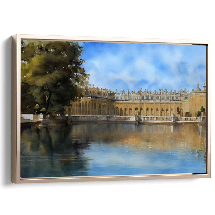 Gossamer Castle Gardens: Serene Palace Watercolor Landscape