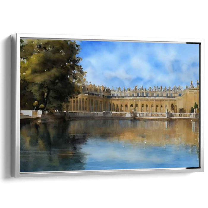 Gossamer Castle Gardens: Serene Palace Watercolor Landscape