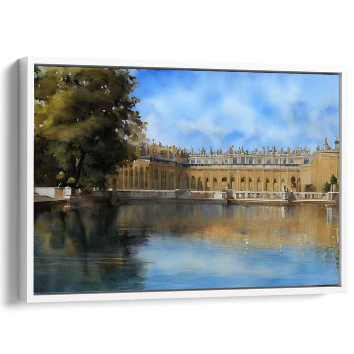 Gossamer Castle Gardens: Serene Palace Watercolor Landscape