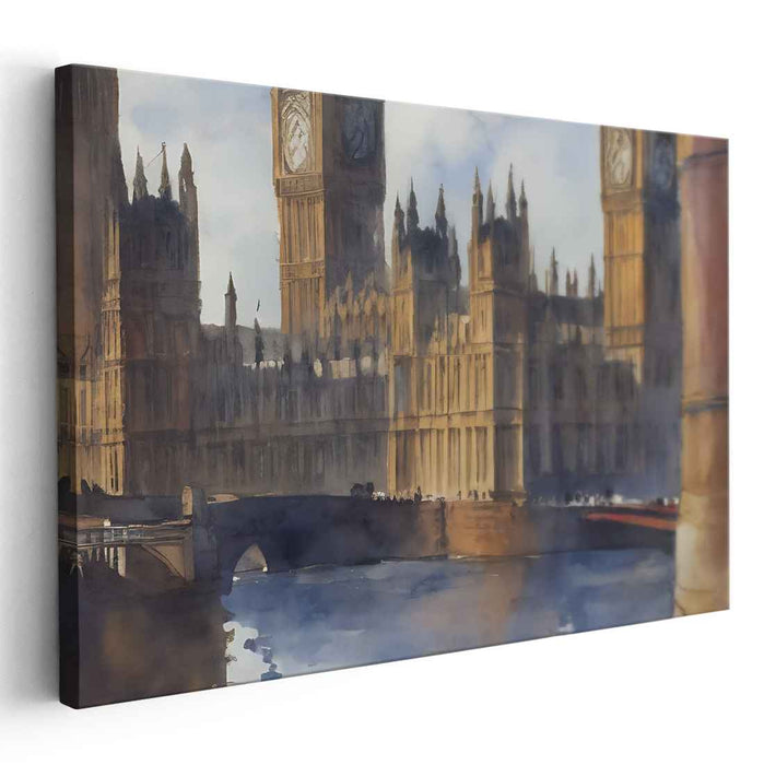 London's Watercolor Symphony: Watercolor View of Westminster and Big Ben