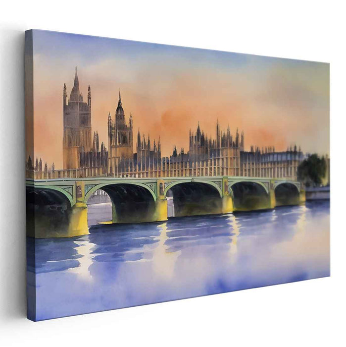 Urban Pastel Reverie: Serene Watercolor Cityscape