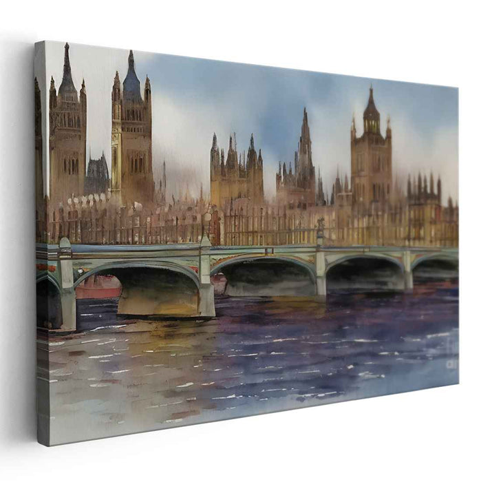 London's Brushed Waters: Impressionist Watercolor Print of Westminster Bridge