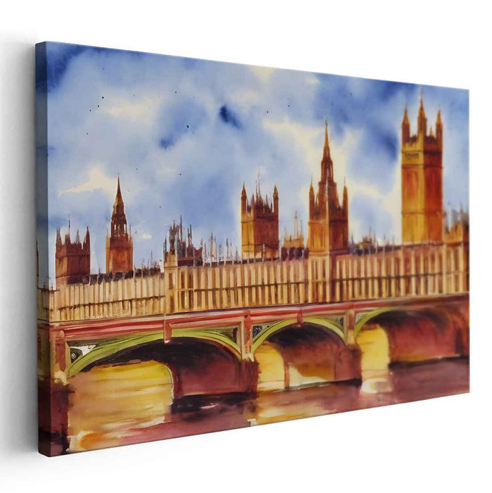 Twilight Palace Splendor: The Palace of Westminster at Dusk Canvas Art Print