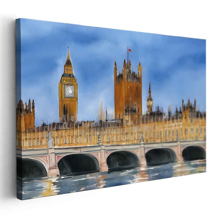 Serenade of Timeless Chimes: Westminster Palace and Big Ben Watercolor Landscape