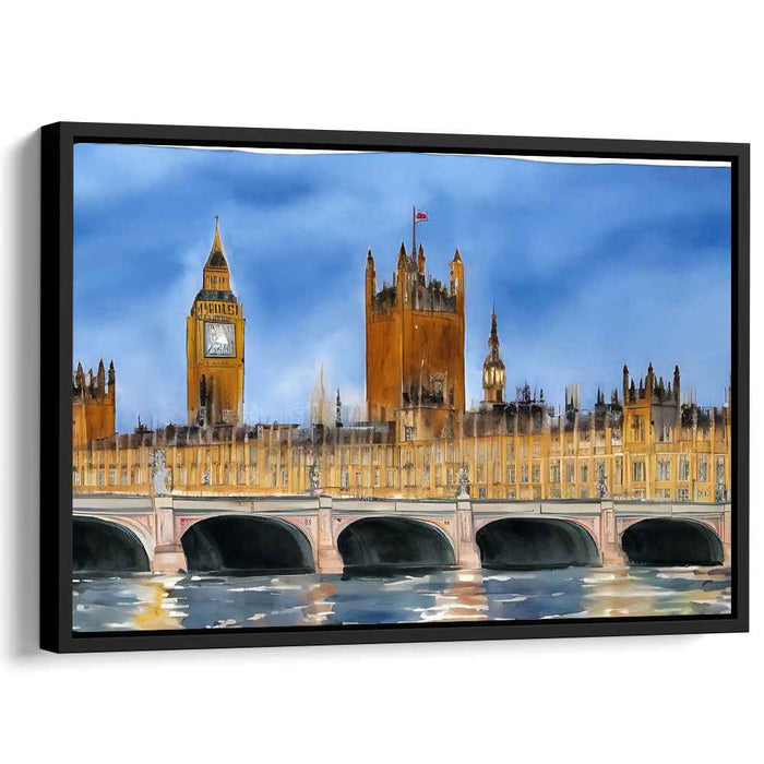 Serenade of Timeless Chimes: Westminster Palace and Big Ben Watercolor Landscape
