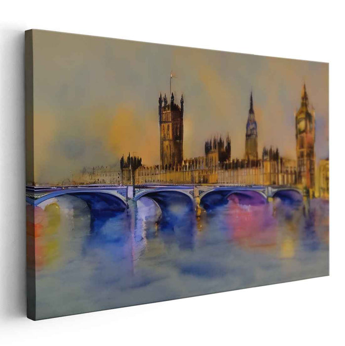 Rainbow Reflections Dance: Impressionist London Skyline Watercolor Art Print
