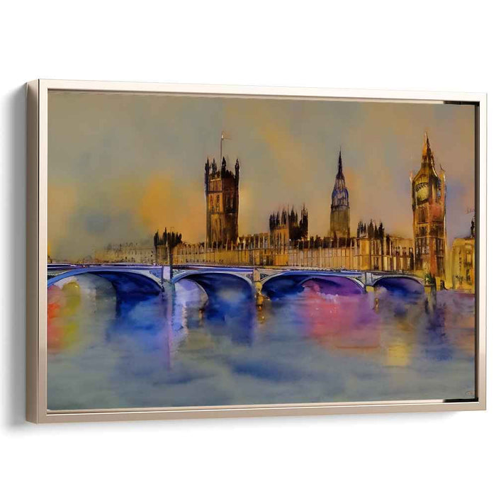 Rainbow Reflections Dance: Impressionist London Skyline Watercolor Art Print