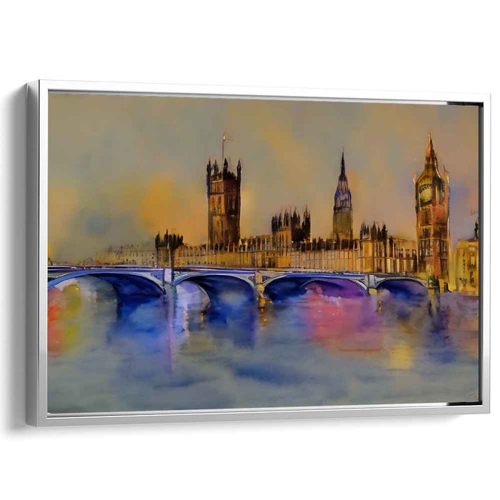 Rainbow Reflections Dance: Impressionist London Skyline Watercolor Art Print
