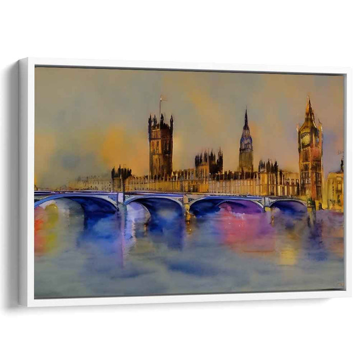 Rainbow Reflections Dance: Impressionist London Skyline Watercolor Art Print