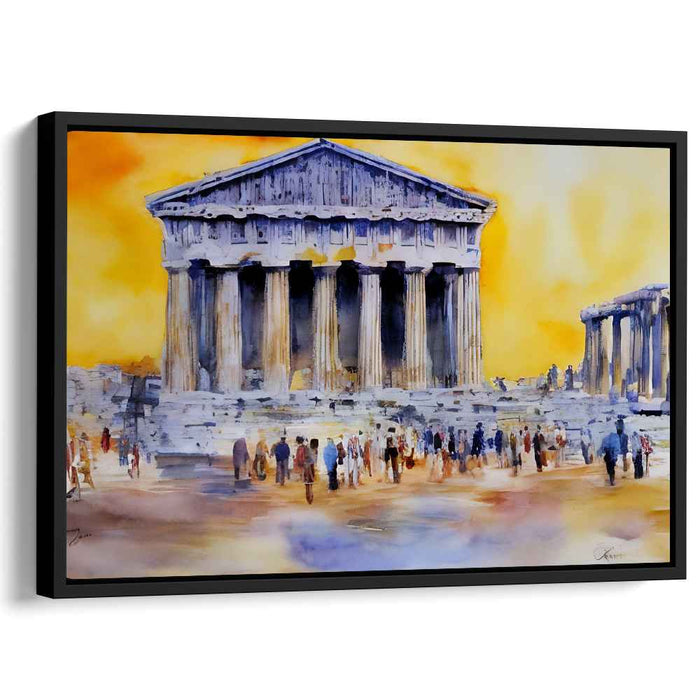 Dreaming Ruins Under Blue Sky: Impressionistic Watercolor of Ancient Greek Temple