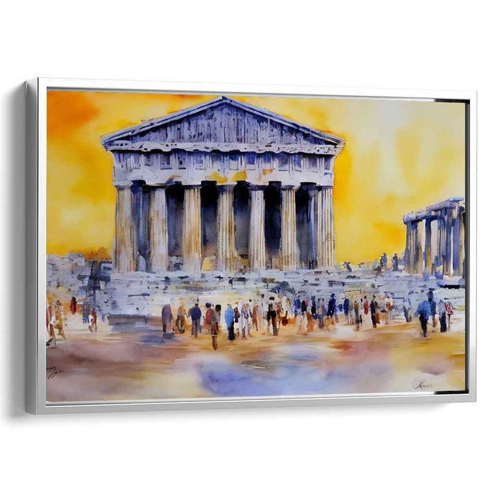 Dreaming Ruins Under Blue Sky: Impressionistic Watercolor of Ancient Greek Temple