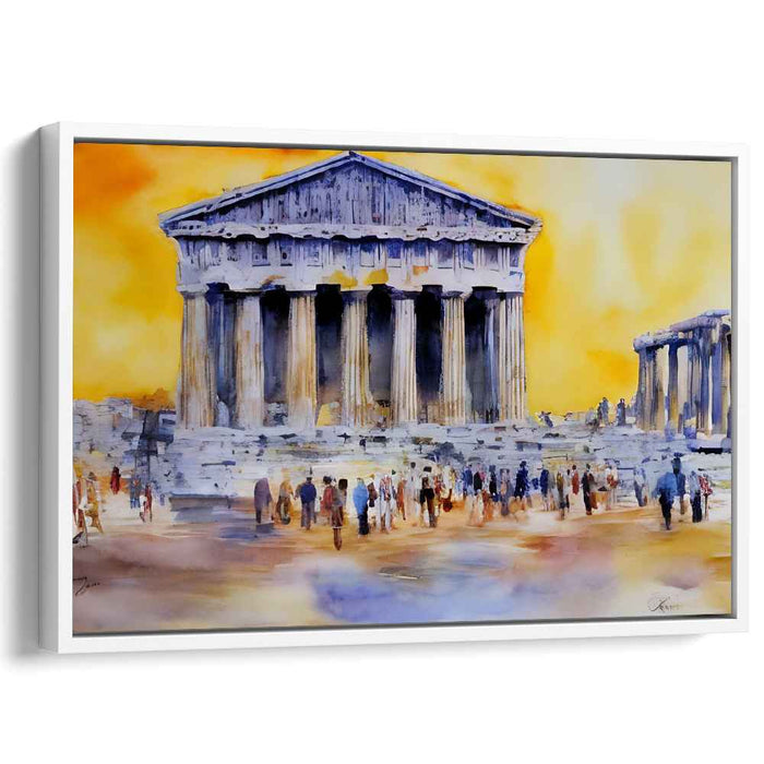 Dreaming Ruins Under Blue Sky: Impressionistic Watercolor of Ancient Greek Temple